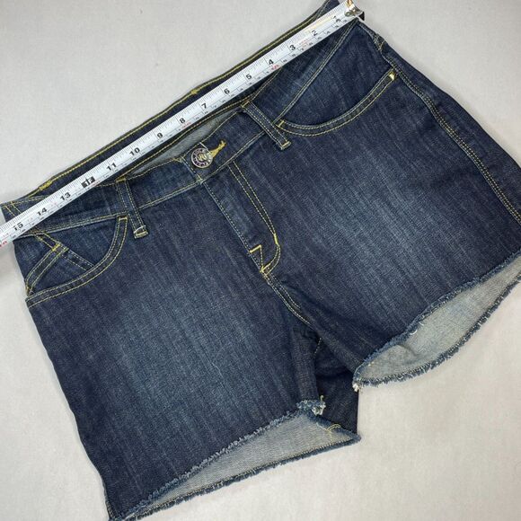 ~ Rock & Republic 8 Jean Shorts Cut Off Mid Rise Dark Wash Hula Denim Blue - Picture 9 of 14